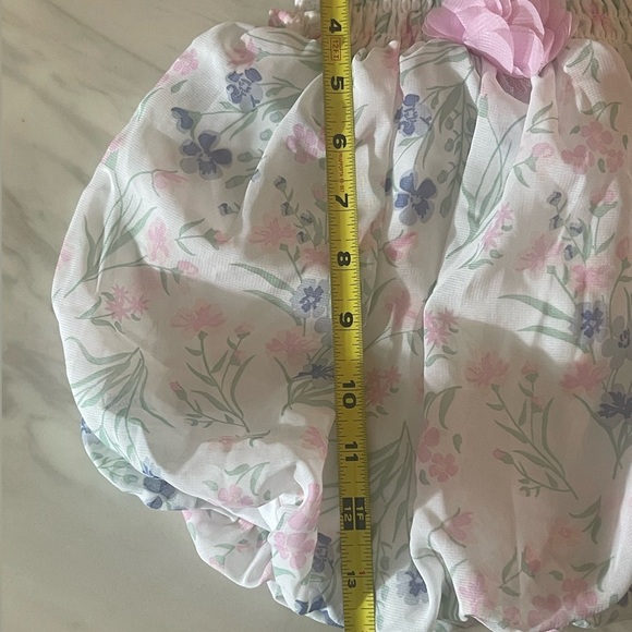 Bon Bébé Baby Girl Romper 3-6M Floral Sleeveless Outfit w/ Pink Flower Accent - Picture 5 of 7